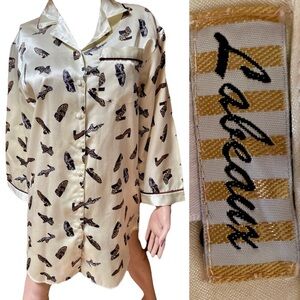 LABEAUX Animal Print Shoes NOVELTY Print Satin SLEEP SHIRT Size Small